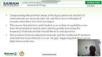 Lecture Video 1 17CS81 Module4 Securing IOT  Hare Ram Singh