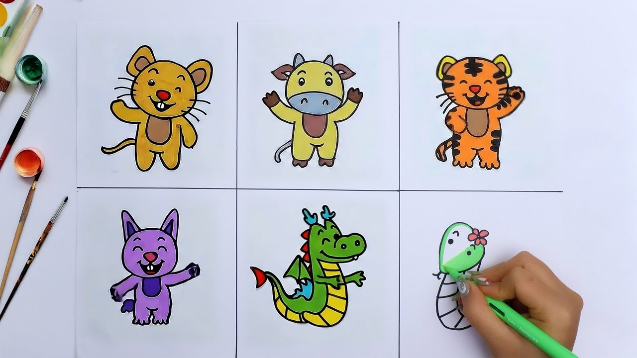 Drawing 6 Zodiac Animals 🧧🐭🐱🐯🐴🐲🐍 Funny Moving Zodiac | Lunar New Year Video