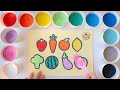 How to draw  sand coloring various fruits and vegetables for kids toddlers sand painting art