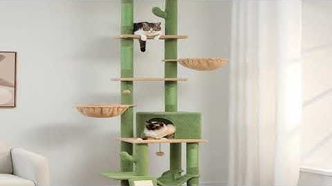 Hot Cactus Cat Tree Floor to Ceiling Cat Tower 7 Tiers Cat Climbing Tree with Cozy Hammocks and Cond