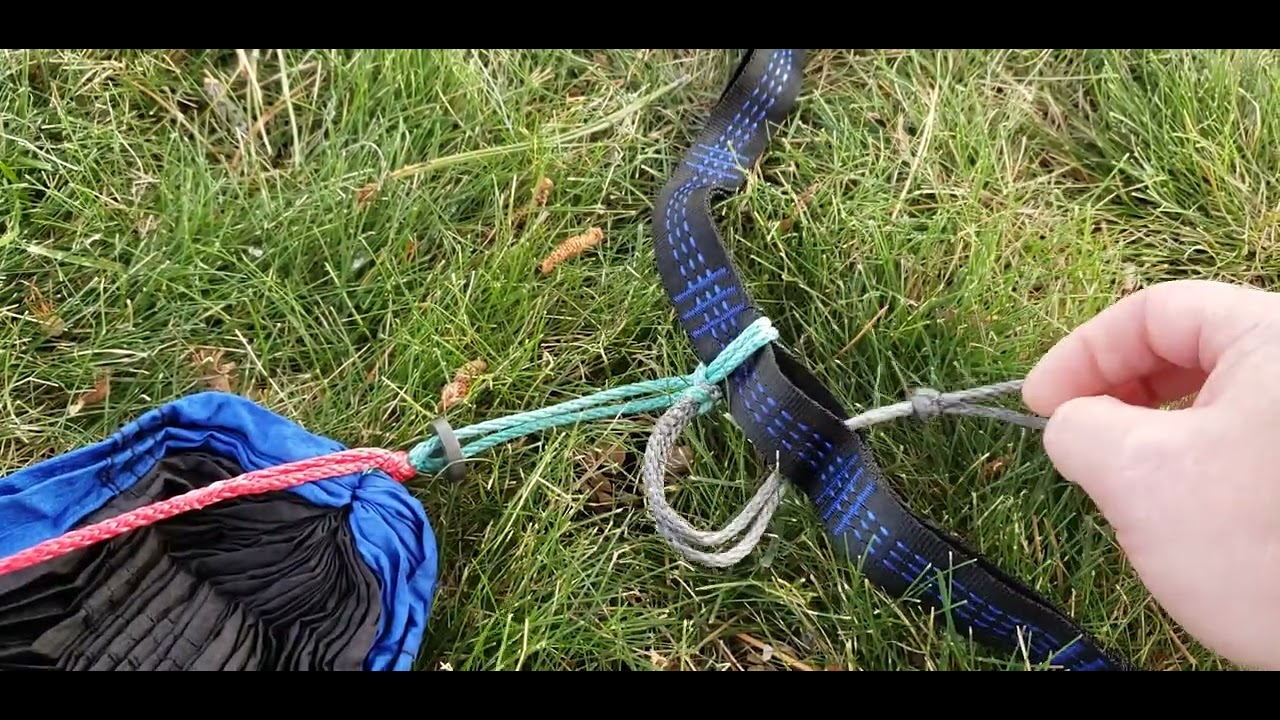 Hammock two loops replace a carabiner on daisy chain webbing 