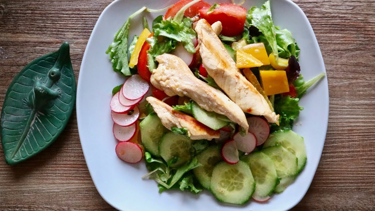 Fitness Salat mit Hühnerbruststreifen - YouTube