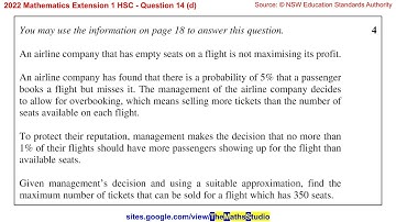 2022 Maths Extension 1 HSC Q14d How to answer normal approximation to binomial distribution problem