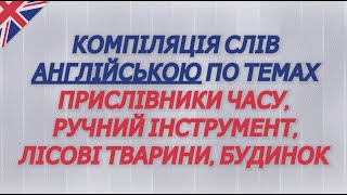 Збірка слів англійською по темах: прислівники часу, ручний інструмент, лісові тварини, будинок.