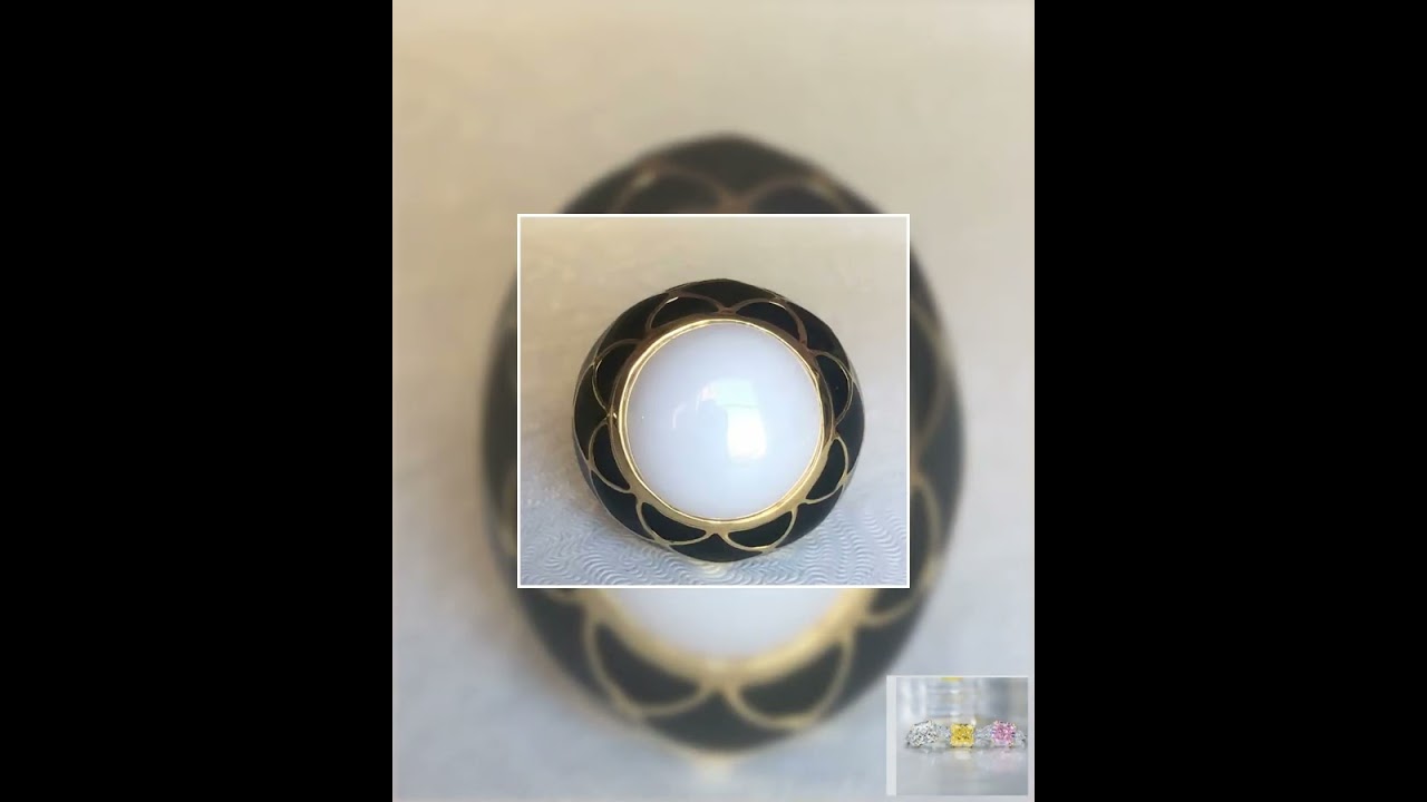 Enamel Dome Cabochon Gold Ring. Zirconite 501R9W185