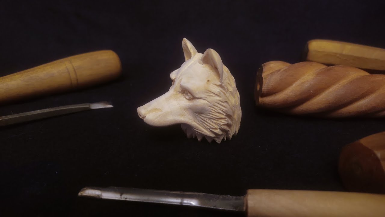 Wood carving wolf. Carved wooden wolf art carving wood woodworking