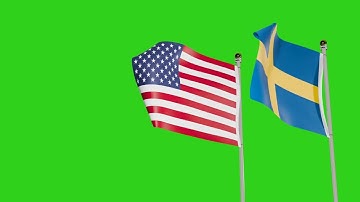 United States and Sweden Flags Waving Animation Together on  Green Screen