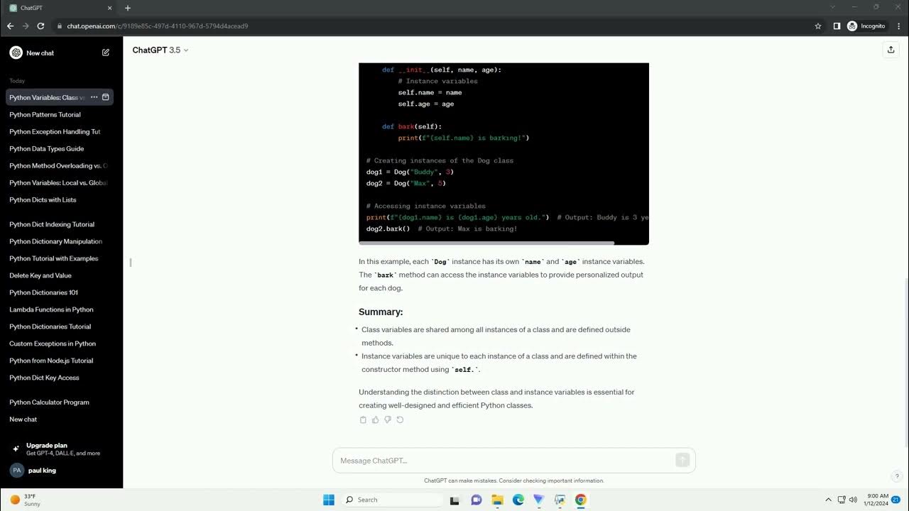 differentiate class variable and instance variables in python - YouTube