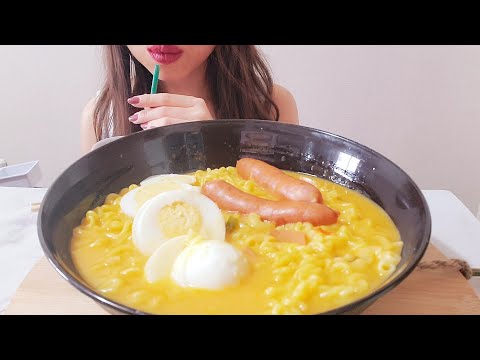 ASMR 咀嚼音|韓国麺リアルチーズラーメン🍜ソーセージモッパン/HOW TO CHEESE RAMEN, SAUSAGE, Soft-boiled eggs,mukbang, Japanese