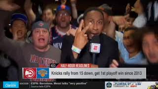 Stephen A Smith getting fired up outside MSG after game 2 and is headed to Atlanta representing nyc