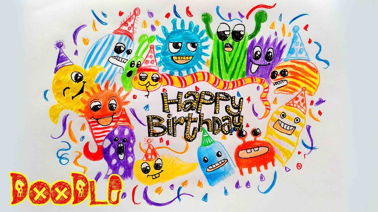 Drawing Doodle Name Text Happy Birthday Draw Doodle Monster YouTube