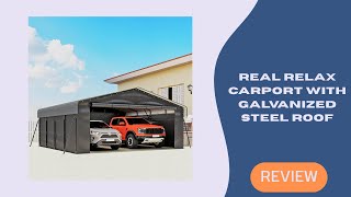 Real Relax Carport with Galvanized Steel Roof – 20x20ft, Removable Sidewalls, 4 Support Legs