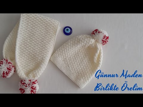 Çiftli Pirinç Örgü Bebek Atkı ve Bere                               #knitting #madenin_elemeği #baby