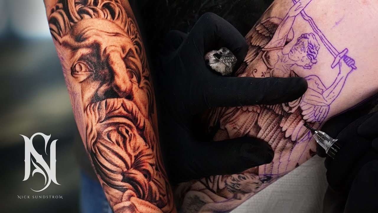 Good Vs Evil Half Sleeve Tattoo Time Lapse Nick Sundstrom Youtube