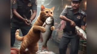 GINGER CAT 😿 WAS PUT IN JAIL BECAUSE FOR STEALING FISH AT THE MARKET#catmemes #cat