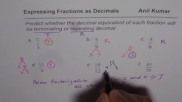 How to predict whether fraction equivalent decimal is terminating or repeating