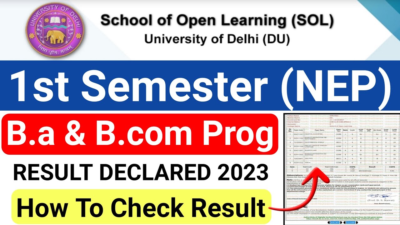 Sol Ba & Bcom Prog 1st Semester Result Declared 2023 | How to Check Sol First Semester Result 2023