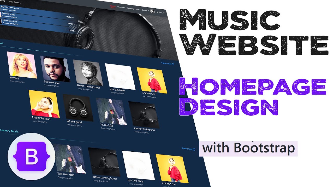 Music website home page design using bootstrap | HTML & CSS tutorial ...