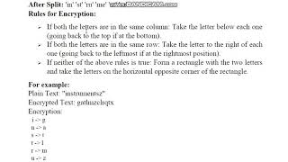 Rules for encrypting plain text using Playfair cipher part - 2