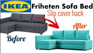 IKEA FRIHETEN SOFA| Velvet slip cover hack   installation & mattress topper