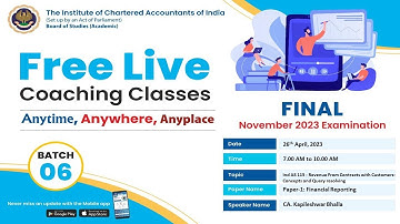 Final Paper 1: FR | Topic: Ind AS 115 : Revenue From Contracts with...| Session 1 | 26 april, 2023