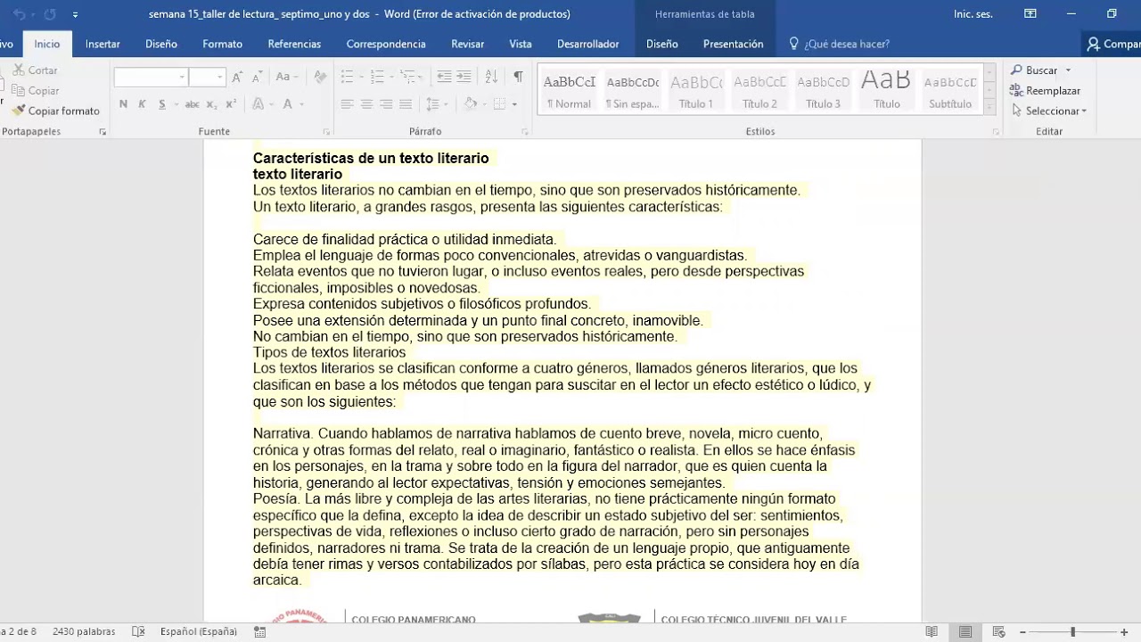 4/06/2020 TALLER DE LECTURA, SÉPTIMO 1 Y 2, SEMANA 15 Y 16: TEXTOS LITERARIOS.
