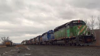 HiDef: Crazy Lashup on CSX Train Q384! BN Green HLCX Leader, All Standard Cabs. 3-15-15.