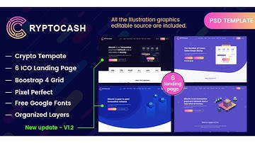 Cryptocash - ICO & Cryptocurrency Landing Page PSD Template | Themeforest Website Templates and