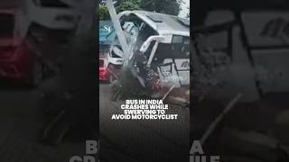 Terrifying moment bus crashes after swerving to avoid motorcycle collision in Kerala, India