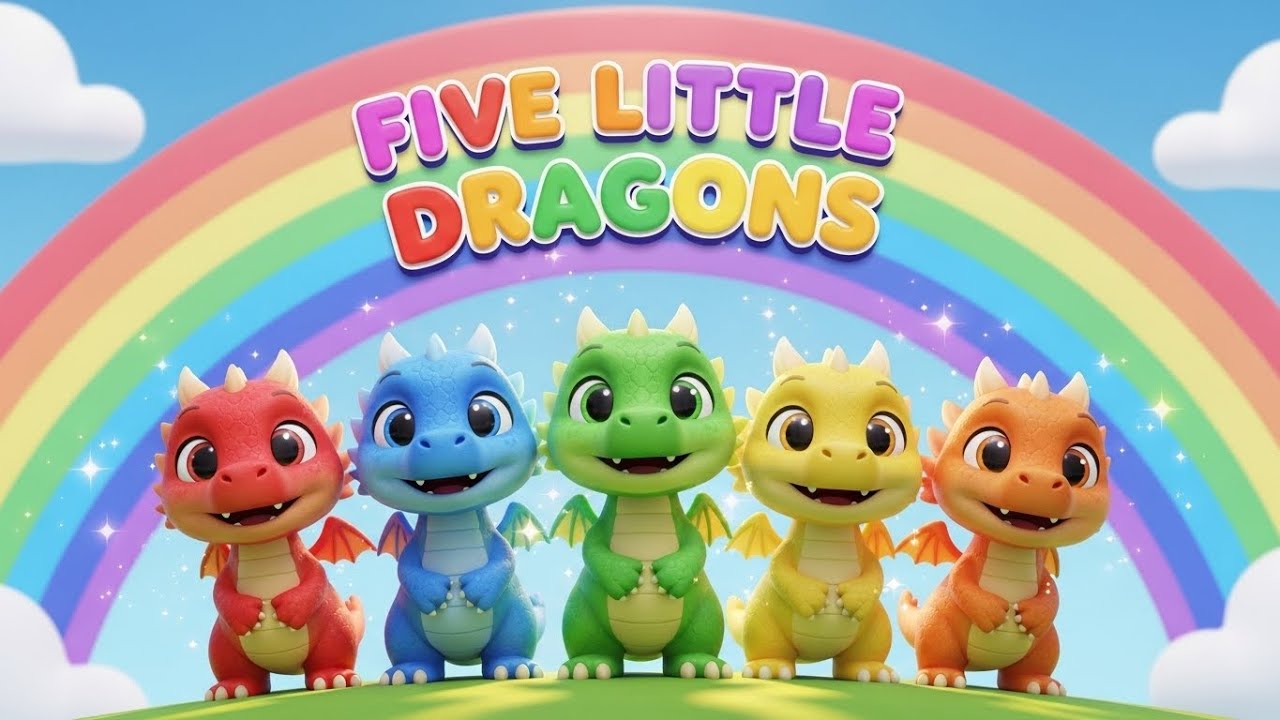 🐉 Five Little Dragons – Joyful Nursery Rhyme for Kids | Counting Song | 3D Cartoon Fantasy Fun