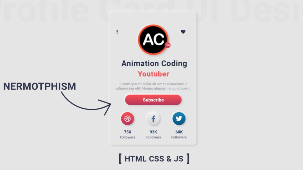 Profile Card UI Design Using HTML CSS & JS| Profile Card UI Design - Neumorphism CSS