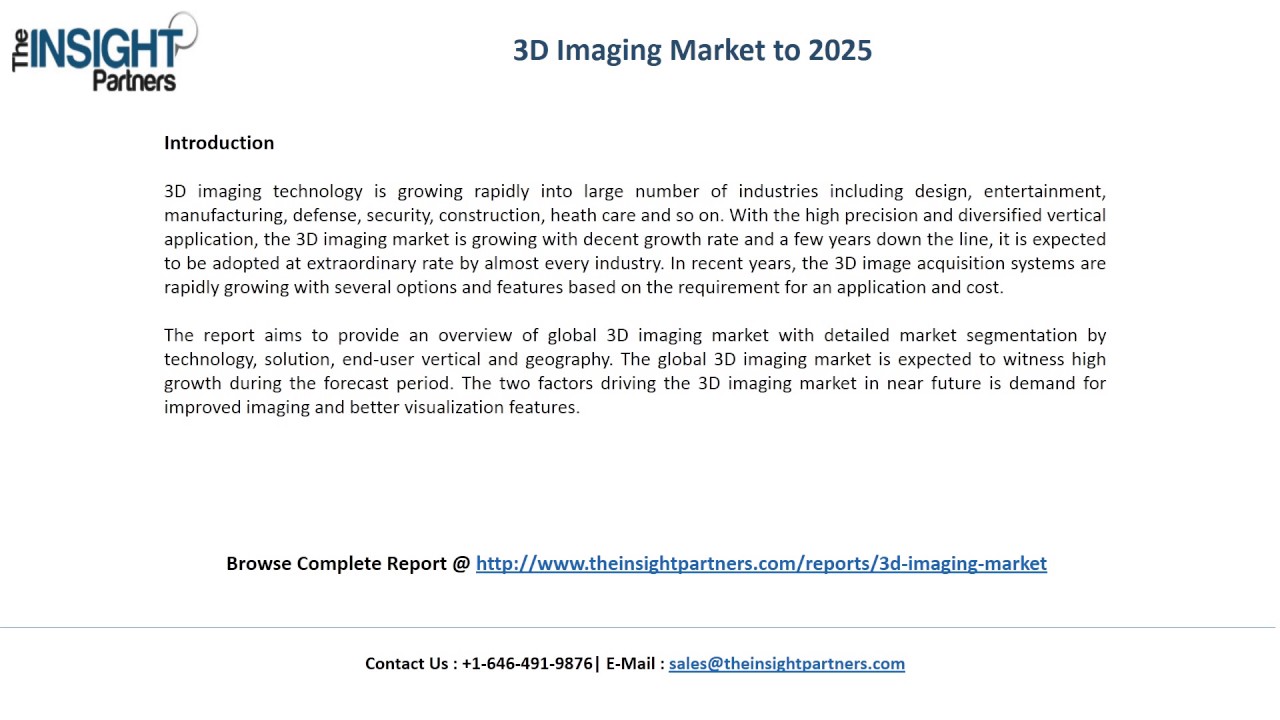 3D Imaging Market Share, Size, Forecast and Trends by 2025 |The Insight Partners