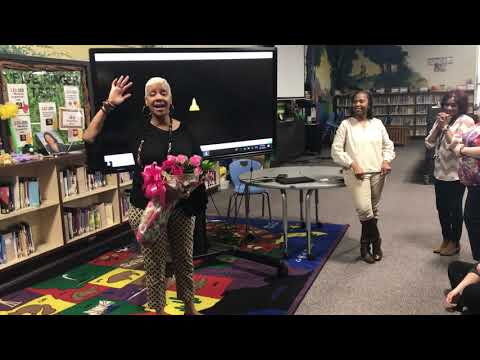 Principal Broadnax thanks the Powder Springs Elementary School Staff for her Surprise Celebration.