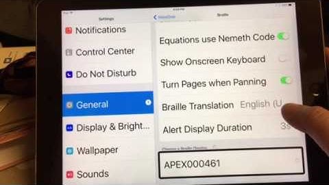 Connecting in apex braillenote to an iPad