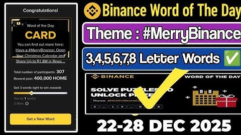 Binance Word of the day today Crypto Bitcoin theme Merry Binance wotd wodl answer 22-28 December 25