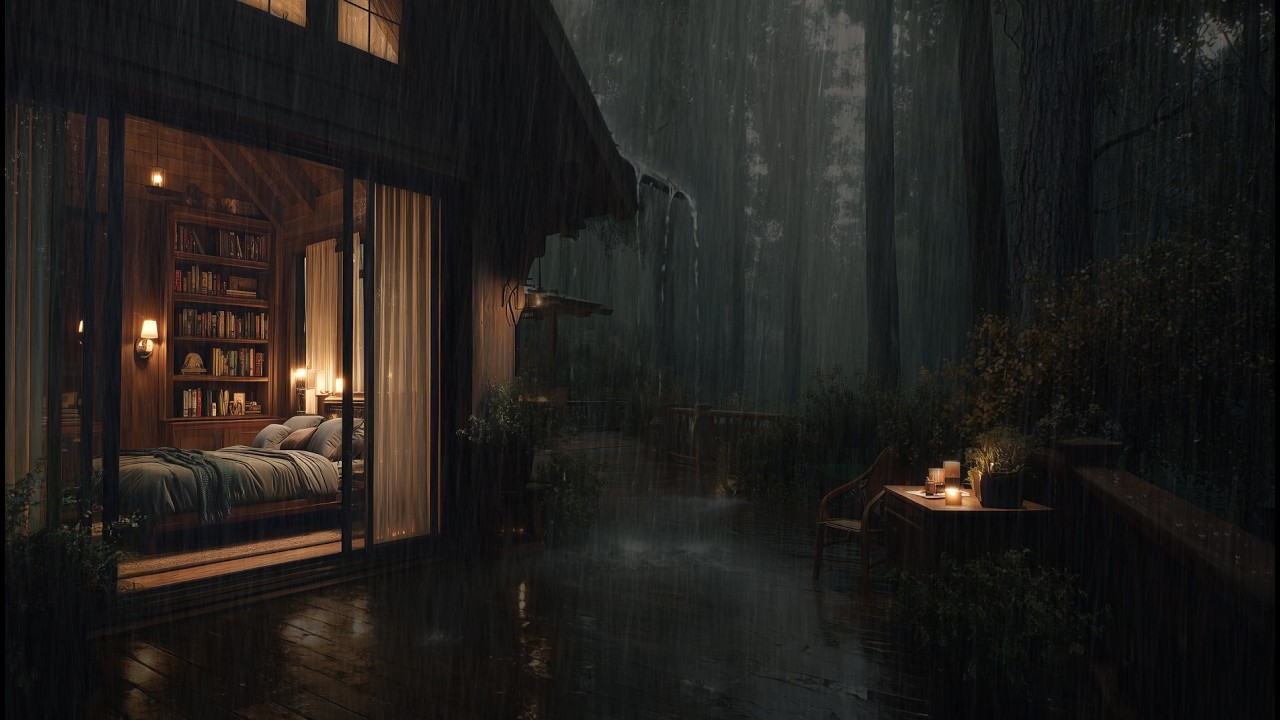 Rain Sounds for Deep Sleep & Relaxation | 🌲Rainy Night at a Beautiful Forest Cabin