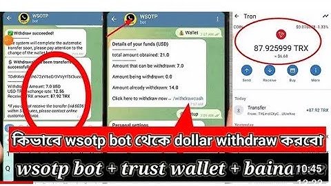 how to dollar withdraw WSOTP botথেকে কিভাবে dollar withdraw করবো wsotp bot + trust wallet + bainance