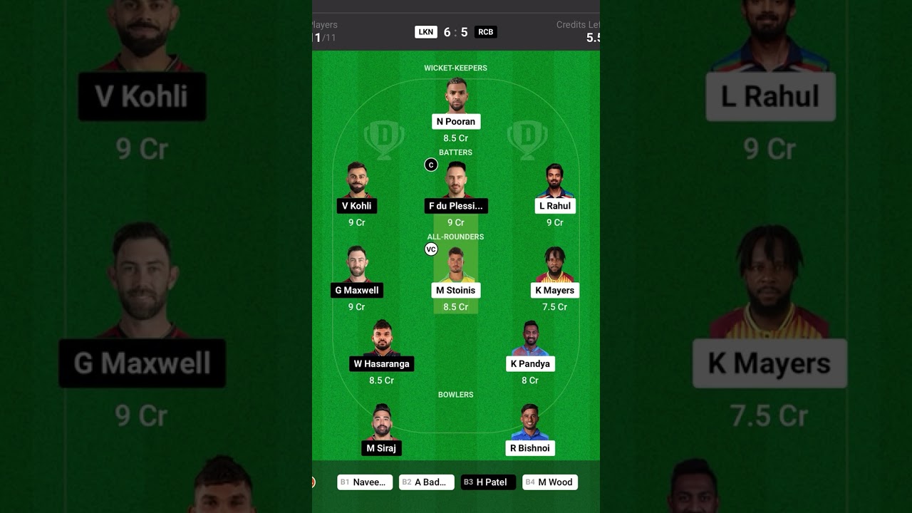 Lucknow Super Giants vs Royal Challengers Bangalore | IPL | LSG vs RCB | Dream11 | 