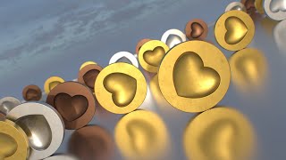 Rolling Metallic Silver Gold And Bronze Heart Token Round 3D Coins 4K VJ Loop Moving Background