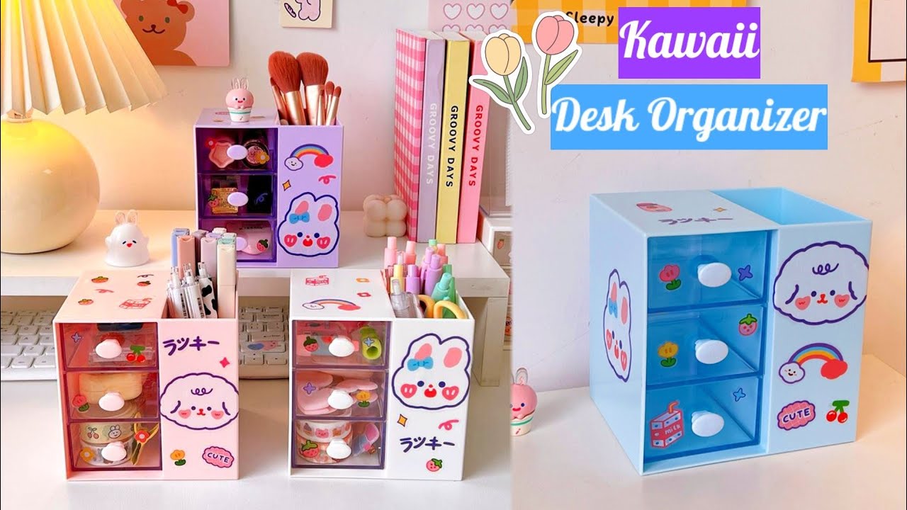 How to make Desk Organiser with Cardboard / DIY Kawaii Desk