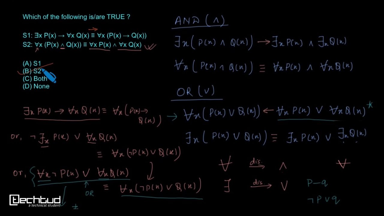 Which Of The Following Is Are True S1 ǝx P X X Q X X P X Q X Techtud Youtube