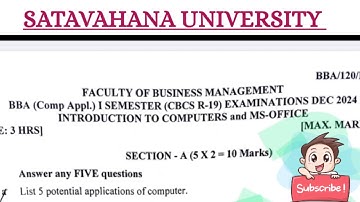 1st Semester BBA introduction to computer and MS - Office DEC 2024  paper Satavahana University