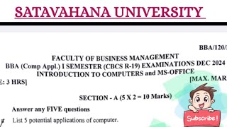 1st Semester BBA introduction to computer and MS - Office DEC 2024  paper Satavahana University
