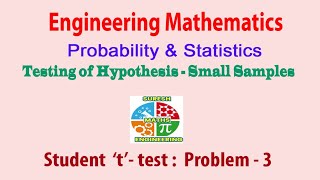 Probability & Statistics - Test of Hypothesis (Small Sample)- ‘t’ test-Problem - 3