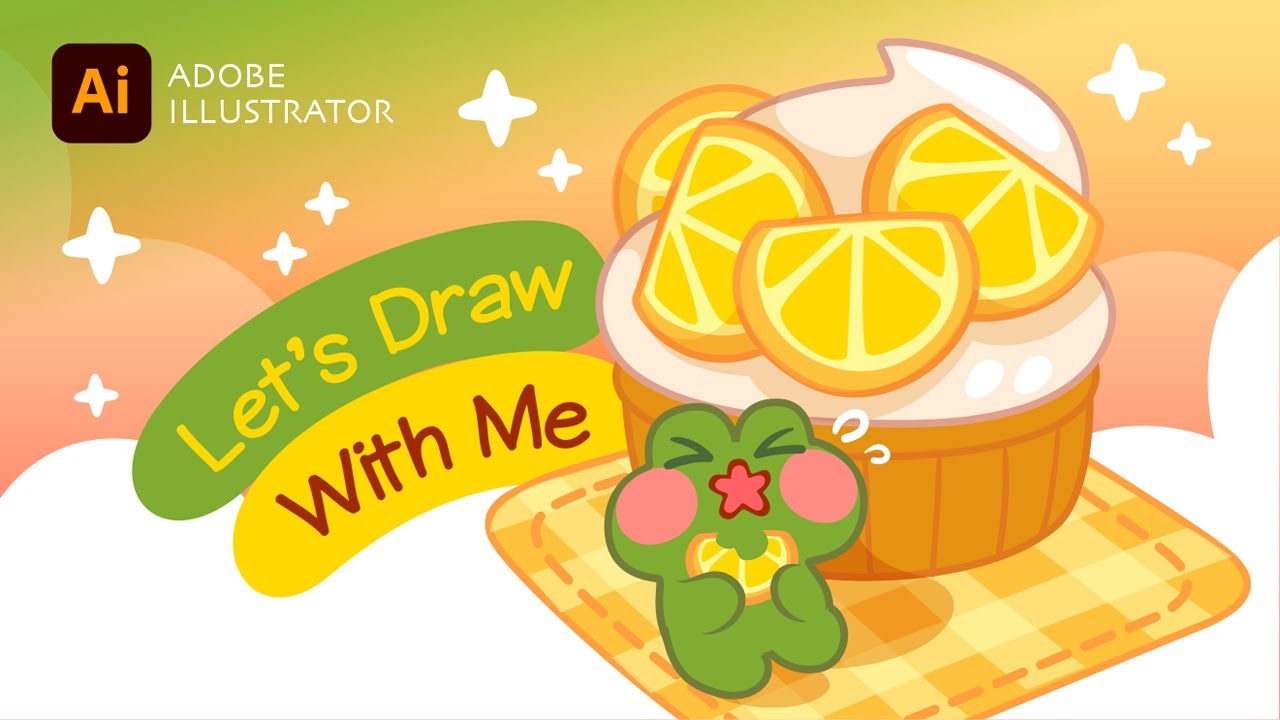 Drawing Frog eating Sour Lemon Tart  | Vector Art in Adobe Illustrator