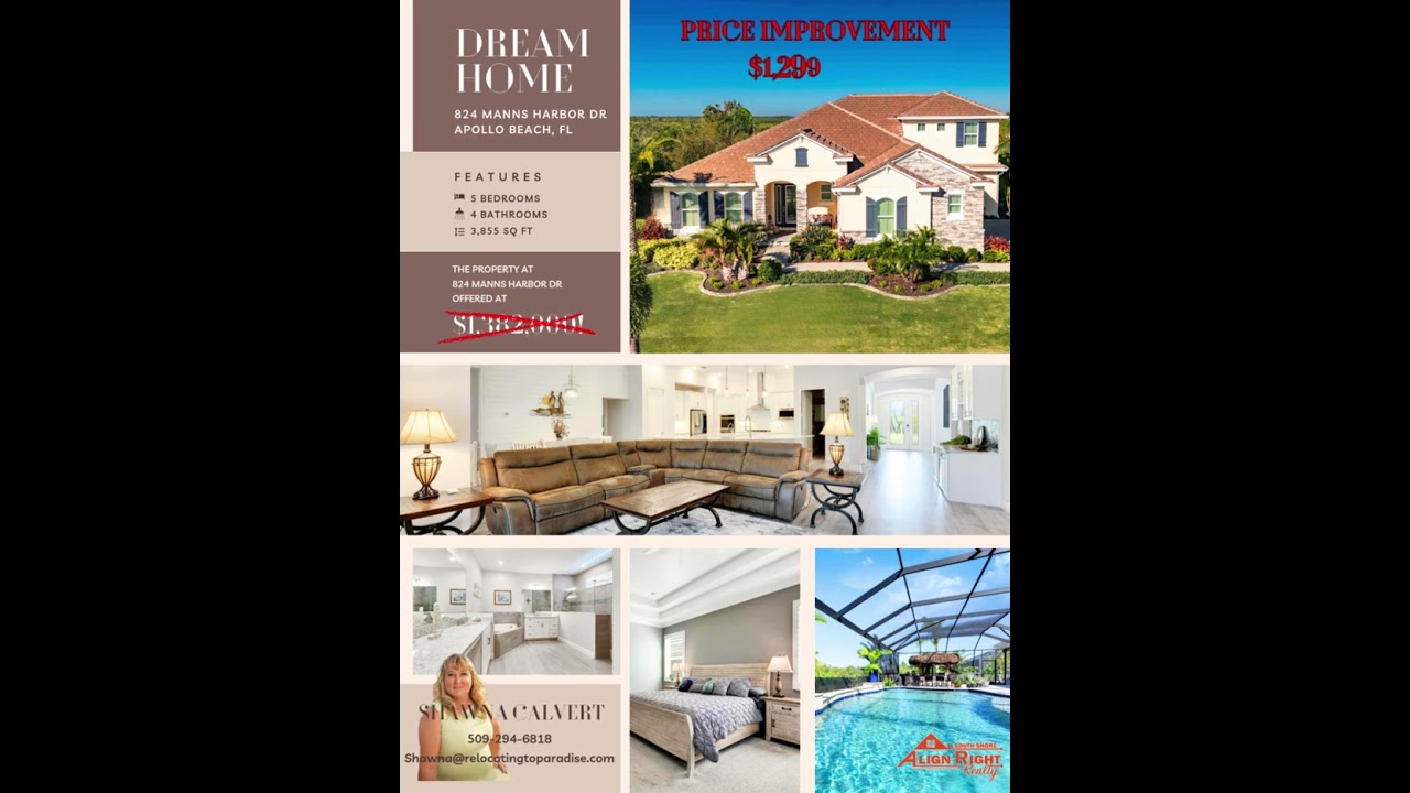 🔥 PRICE IMPROVEMENT! 🔥📍 824 Manns Harbor Dr, Apollo Beach, FL  