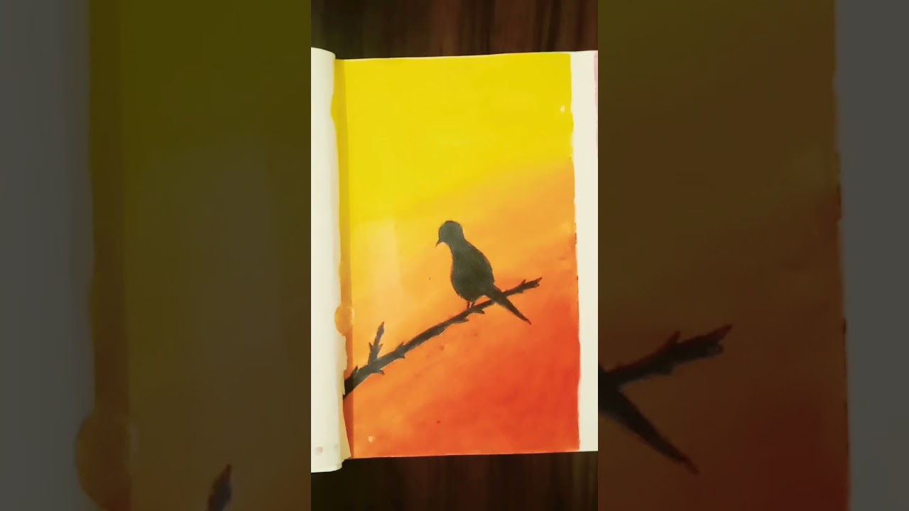 sunset bird Drawings with oil pastel colours 