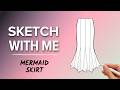 How to Draw a Mermaid Skirt with a Handkerchief Hem #fashionillustration #fashiondesign #tutorial