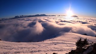 Gigantic waves of clouds with sunset. Time Lapse