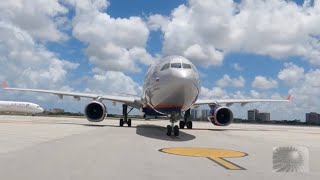 Aeroflot A330 arrival and tow into gate